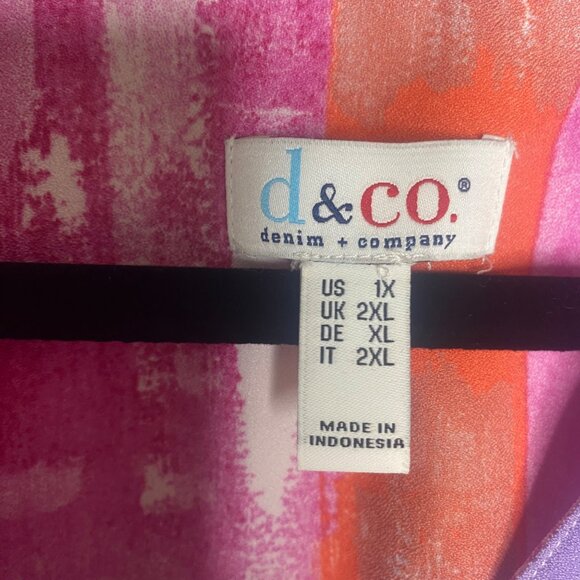 Denim & Co. Womens 1X Top Pink Abstract Print Button-Up Blouse 3/4 Sleeves - Picture 2 of 12